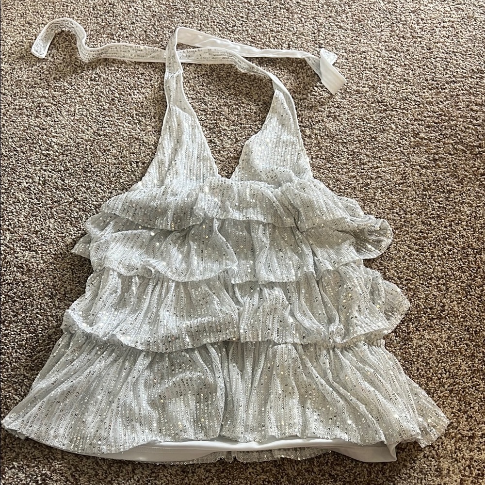 White Ruffled Halter Top